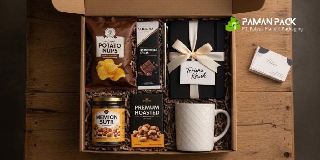 hampers berisi cokelat dan mug
