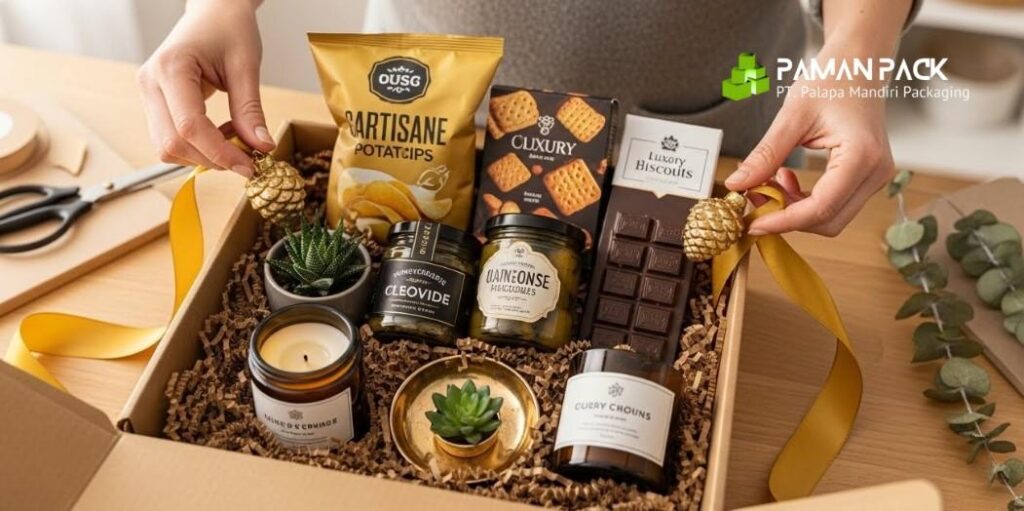 kardus hampers berisi varian cokelat