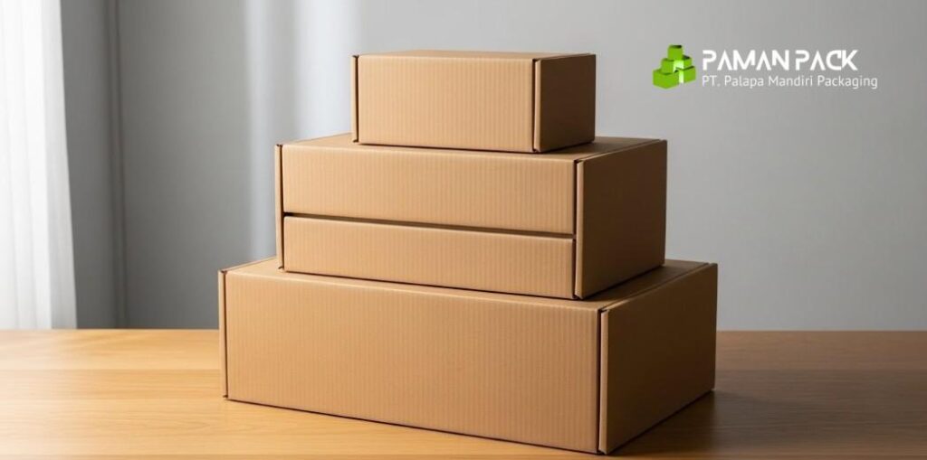 tumpukan mailer box dengan ukuran berbeda
