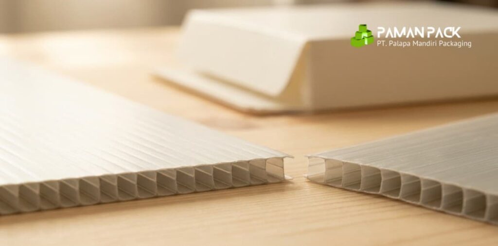 Tekstur lembaran corrugated plastic polypropylene penyusun PP box