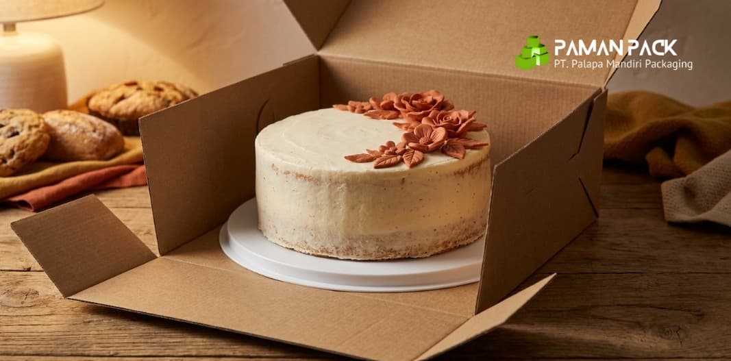kue dalam box dengan tatakan plastik