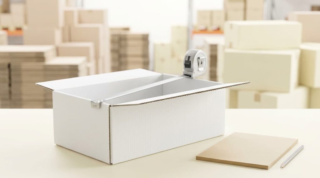 Box PP corrugated diukur dengan meteran untuk memesan box custom