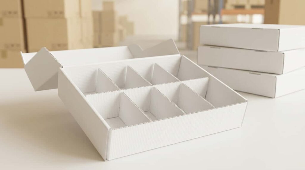 Box PP corrugated reusable dengan sekat di dalamnya siap dipakai untuk kemasan
