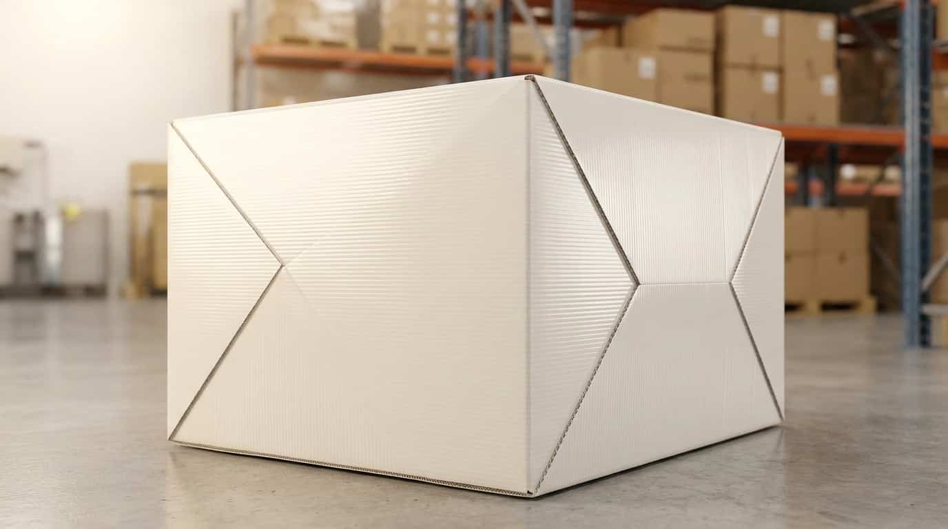 Box plastik besar PP corrugated warna putih krem siap pakai gudang