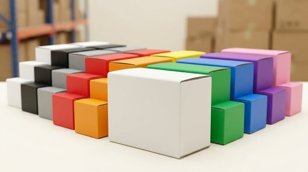 Deretan box PP corrugated custom dalam berbagai ukuran dan pilihan warna