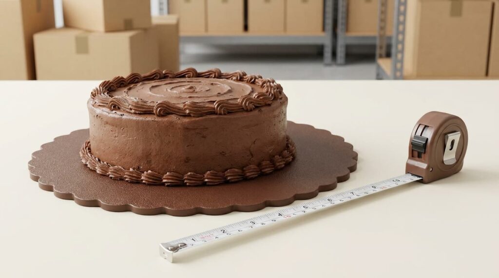 Tatakan kue PP coklat diukur sebelum konsultasi pemesanan custom
